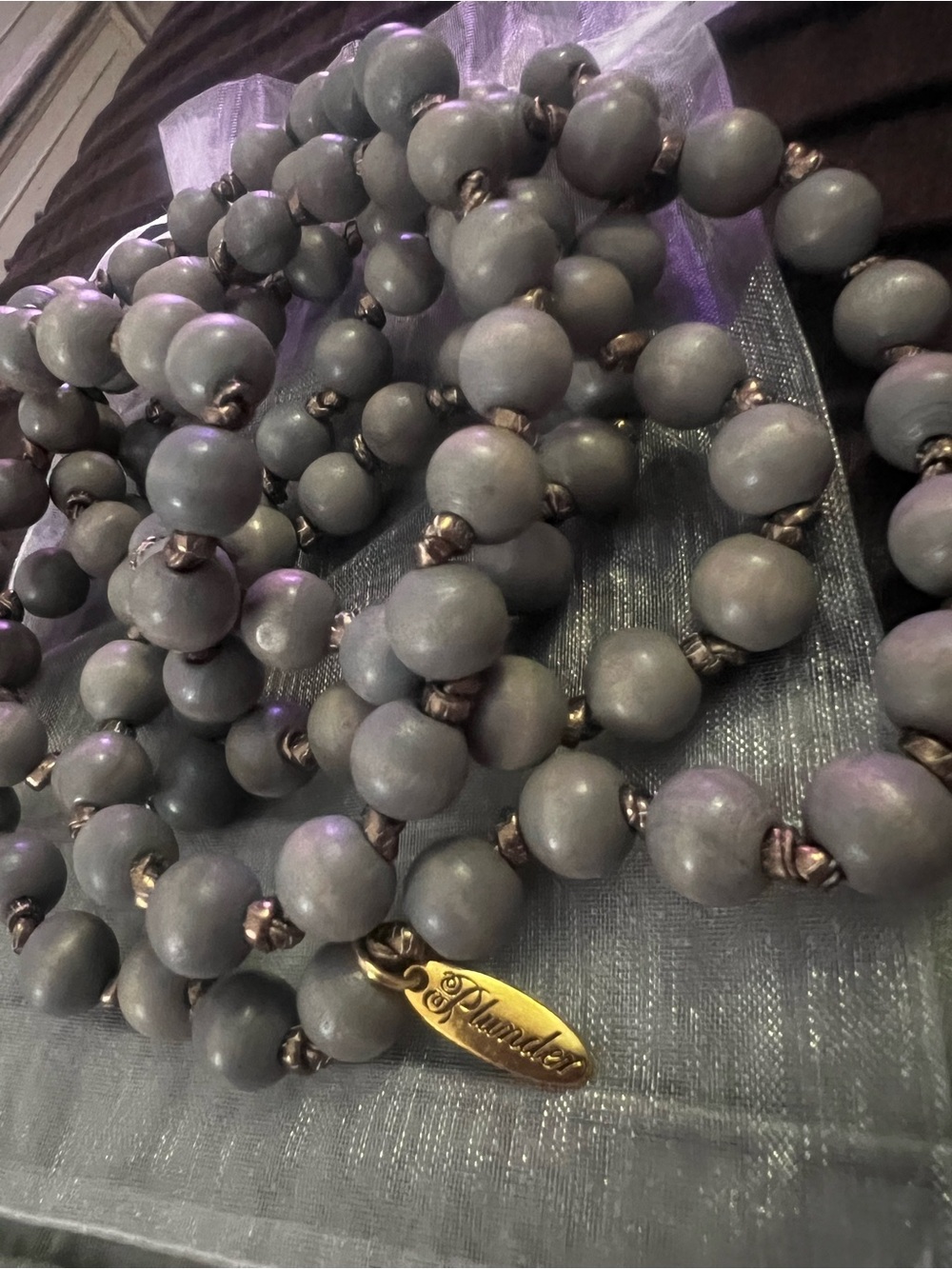 Plunder Gray Beaded Necklace with Gold Tag - Picture 5 of 5
